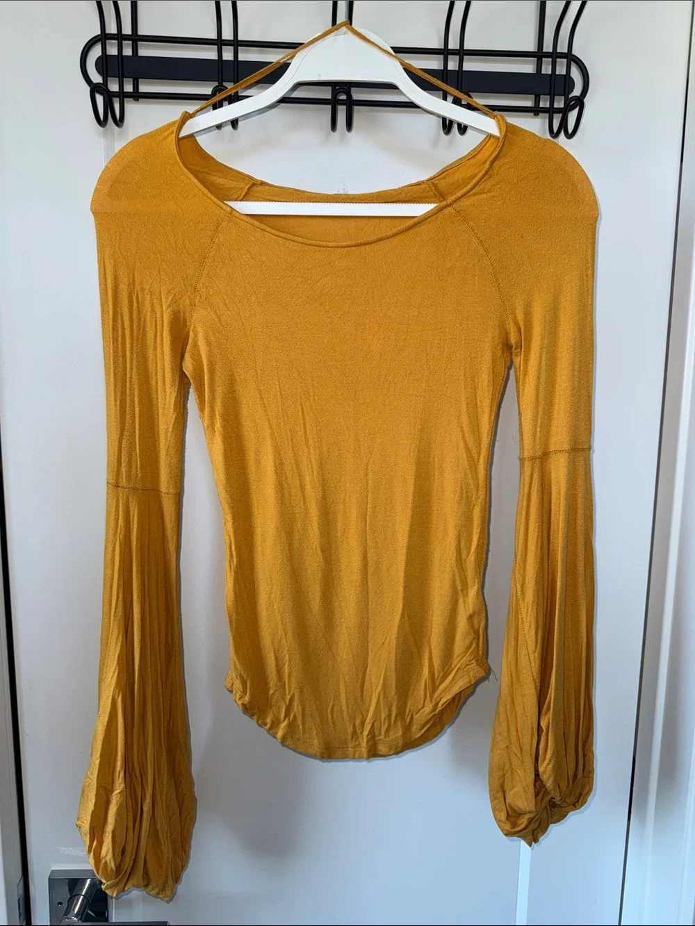 Free People Golden Mustard Long Sleeve Scoop Neck Blouson Top
